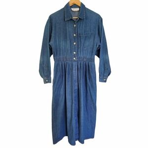 Vintage Nancy G Long‎ Sleeve Denim Cinched Waist Midi Shirtdress 11 Large